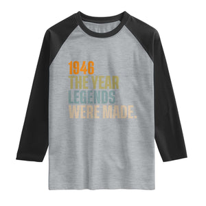 80th Birthday Gift For Men Raglan Shirt Vintage 1946 80 Years Old Birthday TS10 Heather Gray Black Print Your Wear