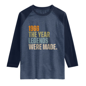 60th Birthday Gift For Men Raglan Shirt Vintage 1966 60 Years Old Birthday TS10 Heather Denim Navy Print Your Wear