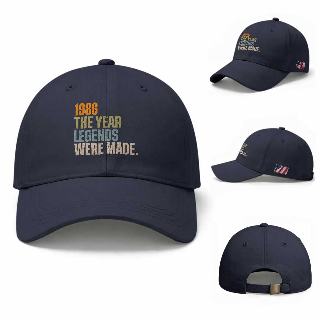 40th Birthday Gift For Men Baseball Cap Vintage 1986 40 Years Old Birthday TS10 Baseball Cap Universal Fit Navy Print Your Wear