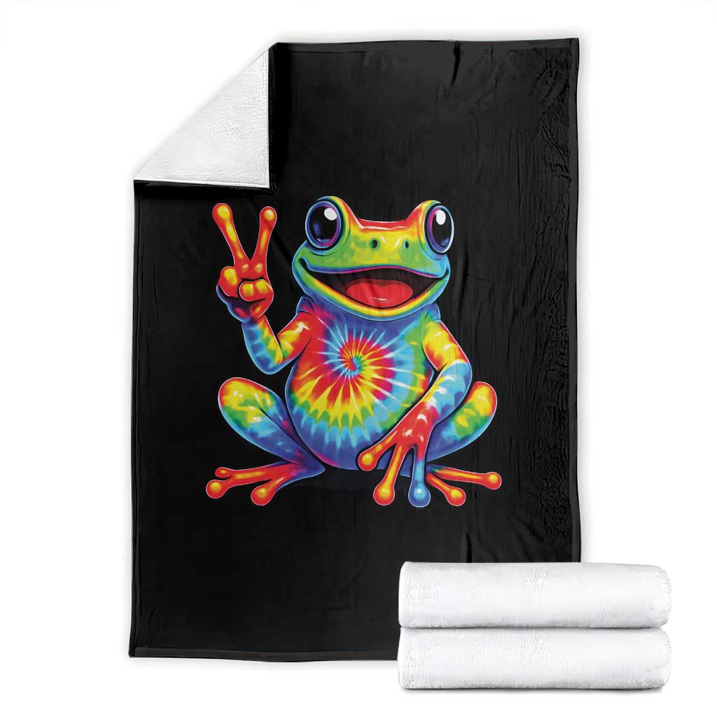 Tie-Dye Frog Peace Sign Hippie Throw Blanket Toad Trends Effect Printing TS10 Black Print Your Wear