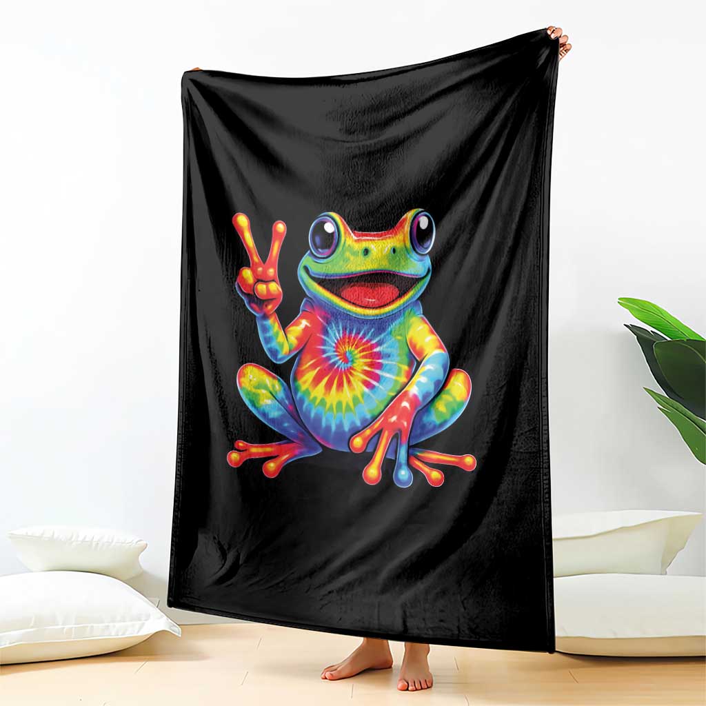 Tie-Dye Frog Peace Sign Hippie Throw Blanket Toad Trends Effect Printing TS10 Print Your Wear
