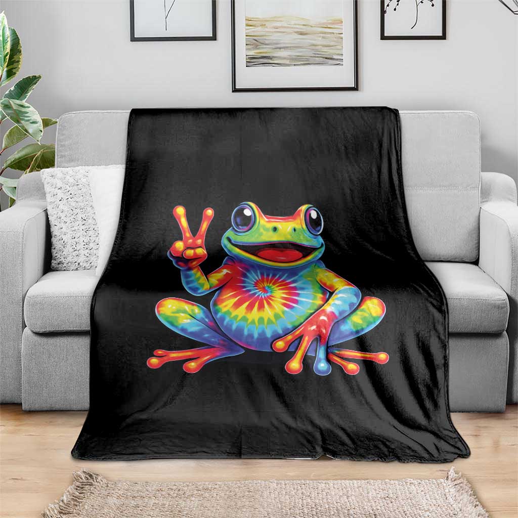 Tie-Dye Frog Peace Sign Hippie Throw Blanket Toad Trends Effect Printing TS10 Print Your Wear