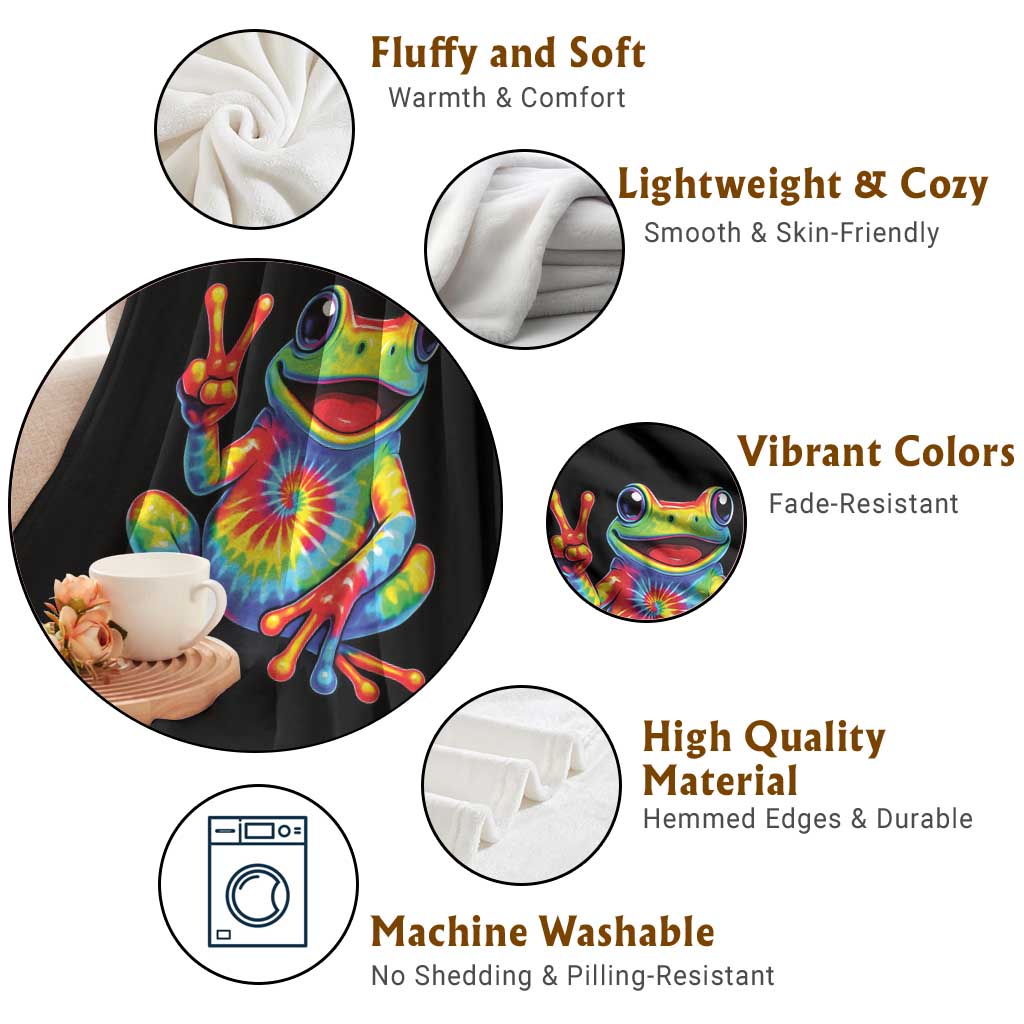 Tie-Dye Frog Peace Sign Hippie Throw Blanket Toad Trends Effect Printing TS10 Print Your Wear