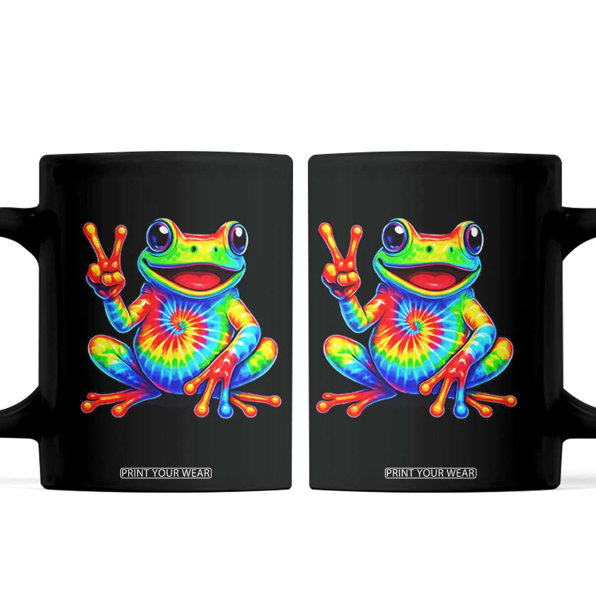 Tie-Dye Frog Peace Sign Hippie Coffee Mug Toad Trends Effect Printing TS10 Black Print Your Wear