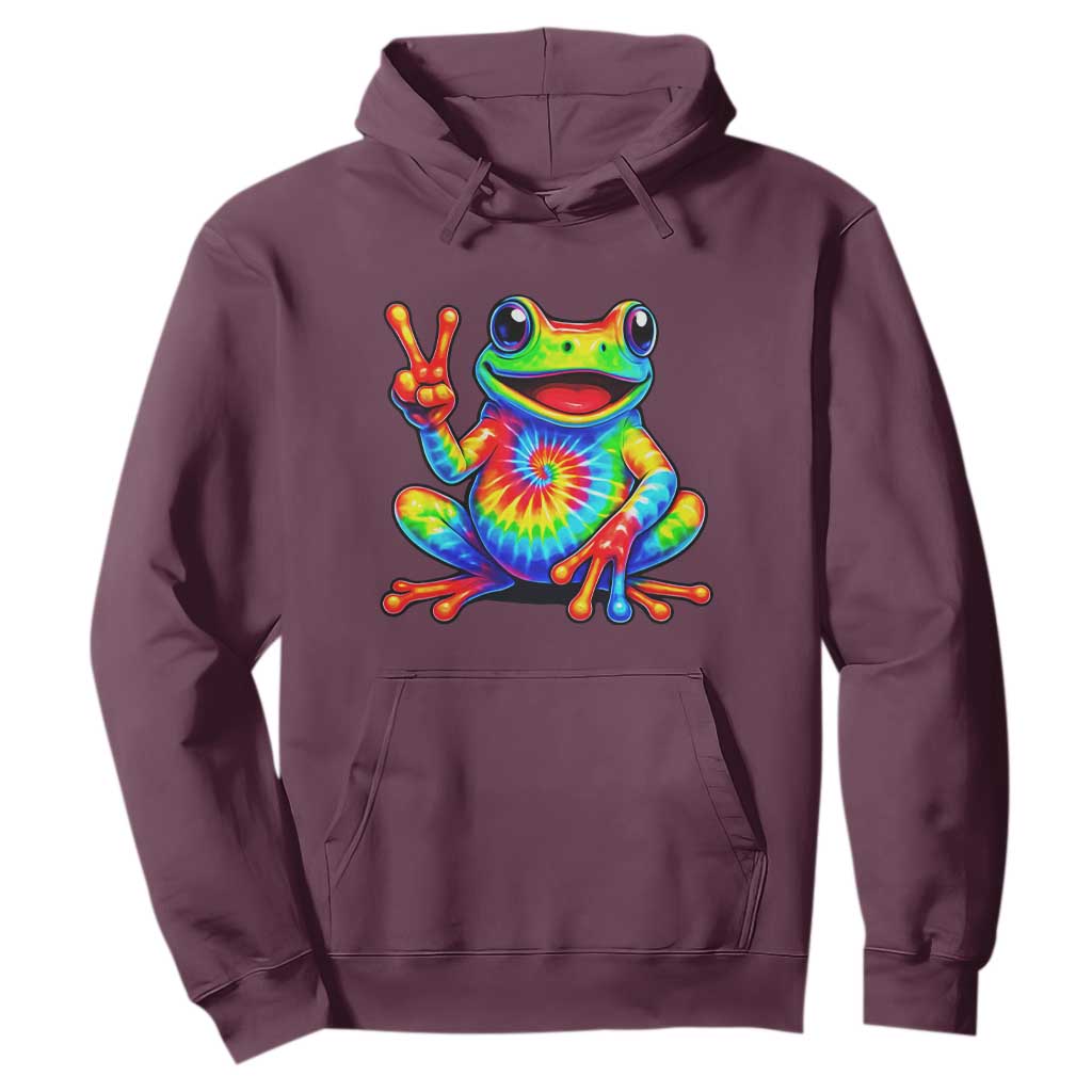 Tie-Dye Frog Peace Sign Hippie Hoodie Toad Trends Effect Printing TS10 Maroon Print Your Wear
