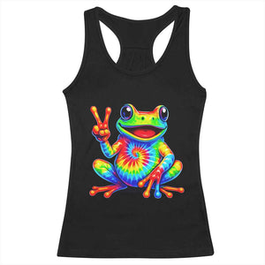 Tie-Dye Frog Peace Sign Hippie Racerback Tank Top Toad Trends Effect Printing TS10 Black Print Your Wear