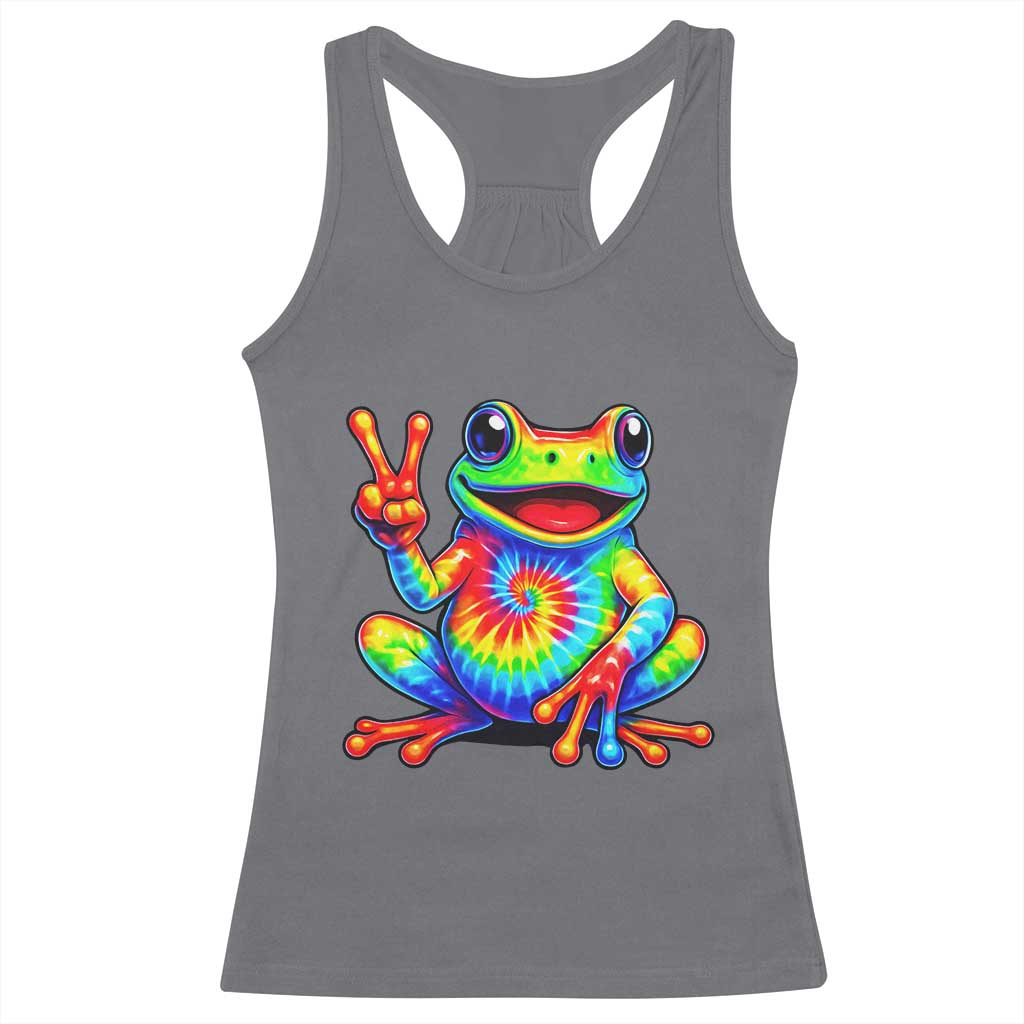 Tie-Dye Frog Peace Sign Hippie Racerback Tank Top Toad Trends Effect Printing TS10 Charcoal Print Your Wear