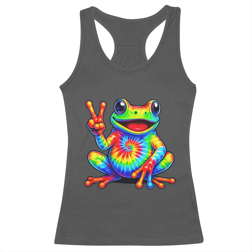 Tie-Dye Frog Peace Sign Hippie Racerback Tank Top Toad Trends Effect Printing TS10 Dark Heather Print Your Wear