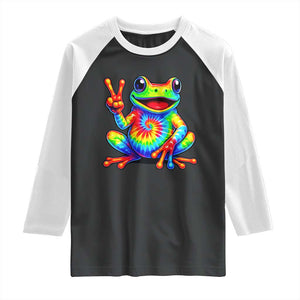 Tie-Dye Frog Peace Sign Hippie Raglan Shirt Toad Trends Effect Printing TS10 Black White Print Your Wear