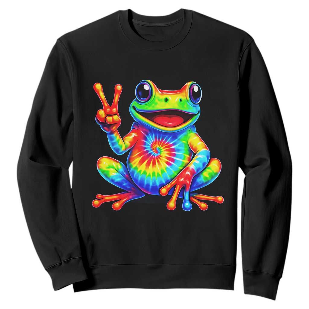 Tie-Dye Frog Peace Sign Hippie Sweatshirt Toad Trends Effect Printing TS10 Black Print Your Wear