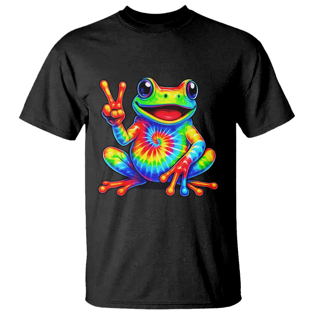 Tie-Dye Frog Peace Sign Hippie T Shirt Toad Trends Effect Printing TS10 Black Print Your Wear