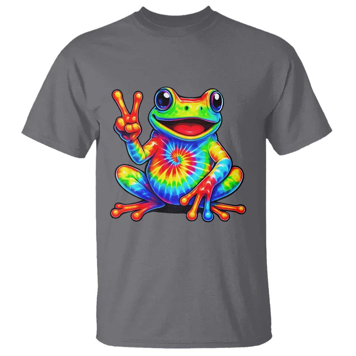 Tie-Dye Frog Peace Sign Hippie T Shirt Toad Trends Effect Printing TS10 Charcoal Print Your Wear