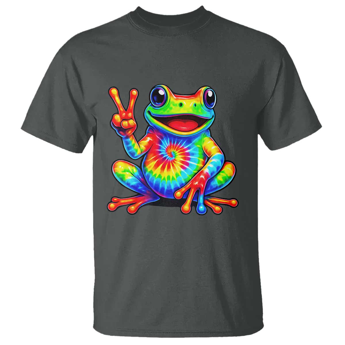 Tie-Dye Frog Peace Sign Hippie T Shirt Toad Trends Effect Printing TS10 Dark Heather Print Your Wear