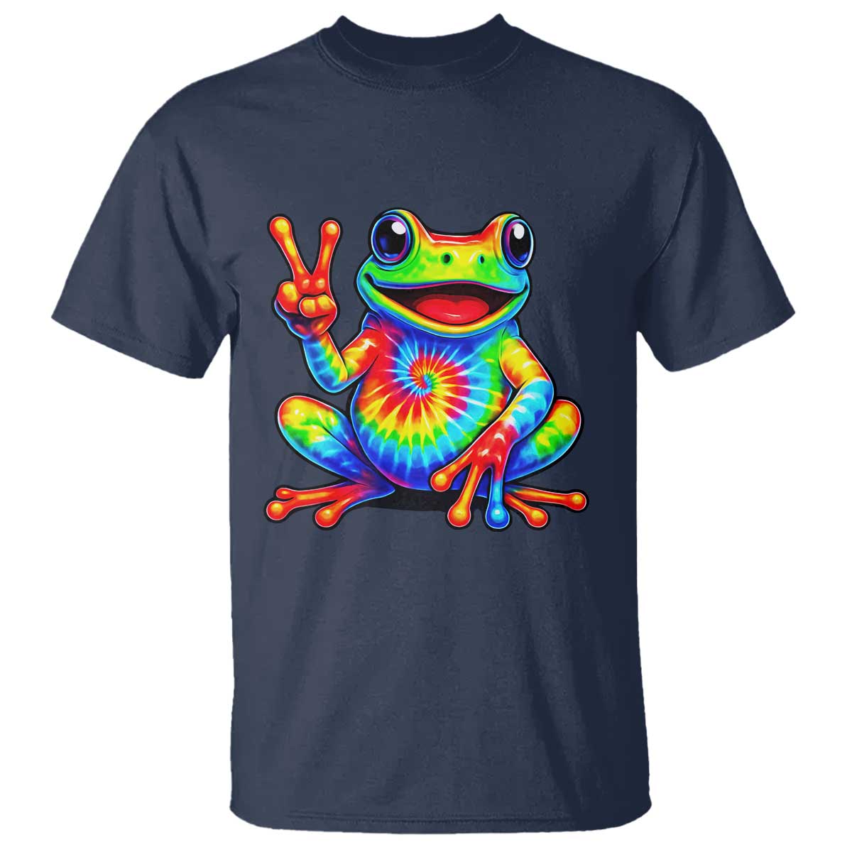 Tie-Dye Frog Peace Sign Hippie T Shirt Toad Trends Effect Printing TS10 Navy Print Your Wear