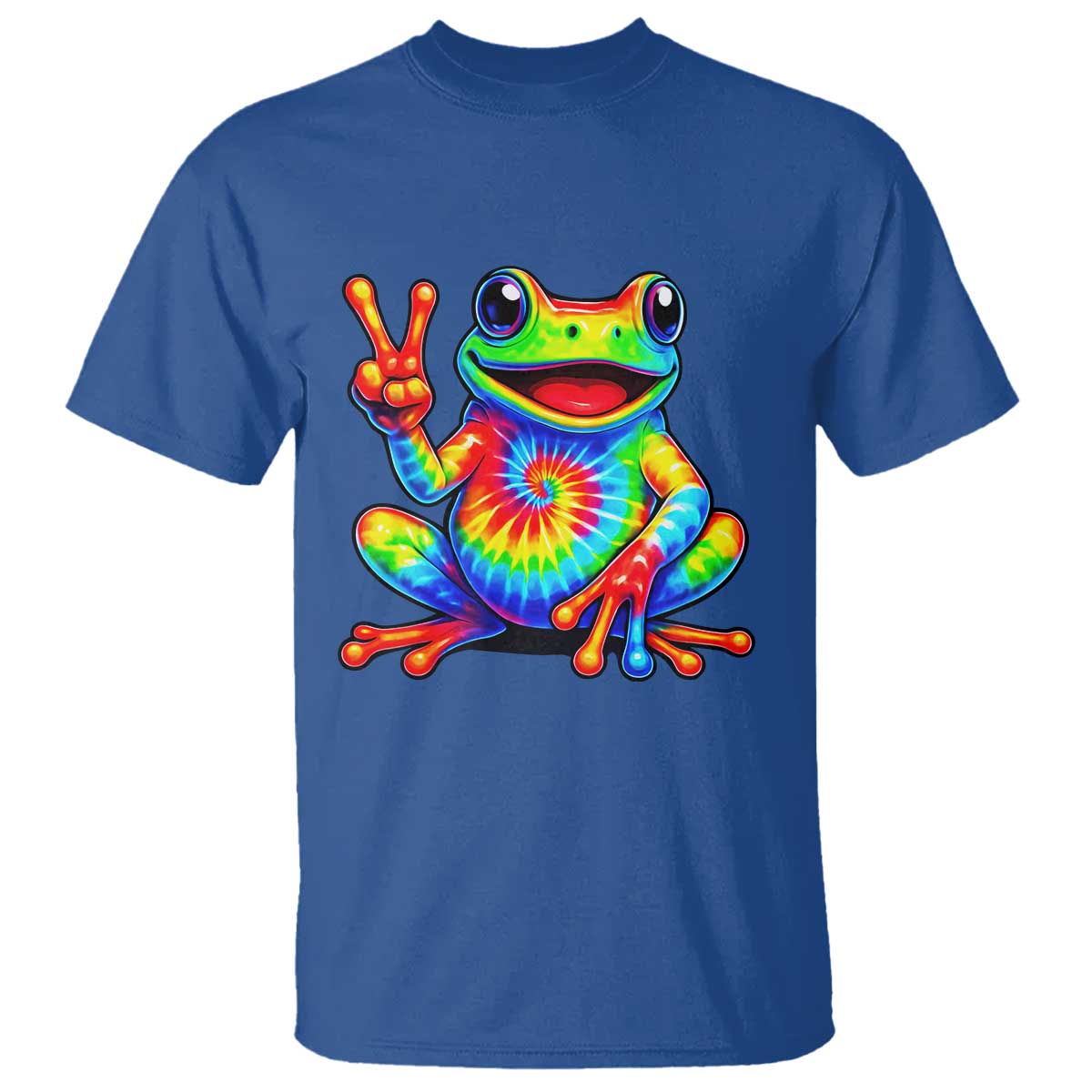 Tie-Dye Frog Peace Sign Hippie T Shirt Toad Trends Effect Printing TS10 Royal Blue Print Your Wear