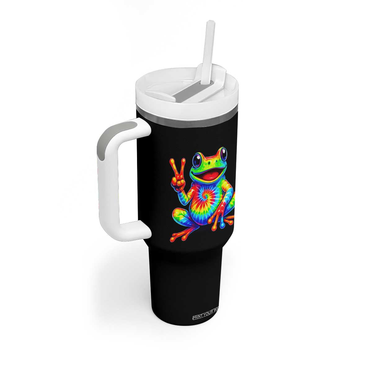 Tie-Dye Frog Peace Sign Hippie Tumbler With Handle Toad Trends Effect Printing TS10 Print Your Wear