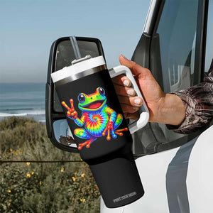 Tie-Dye Frog Peace Sign Hippie Tumbler With Handle Toad Trends Effect Printing TS10 Print Your Wear