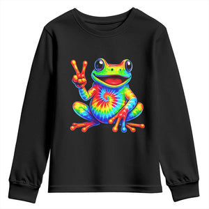 Tie-Dye Frog Peace Sign Hippie Youth Sweatshirt Toad Trends Effect Printing TS10 Black Print Your Wear