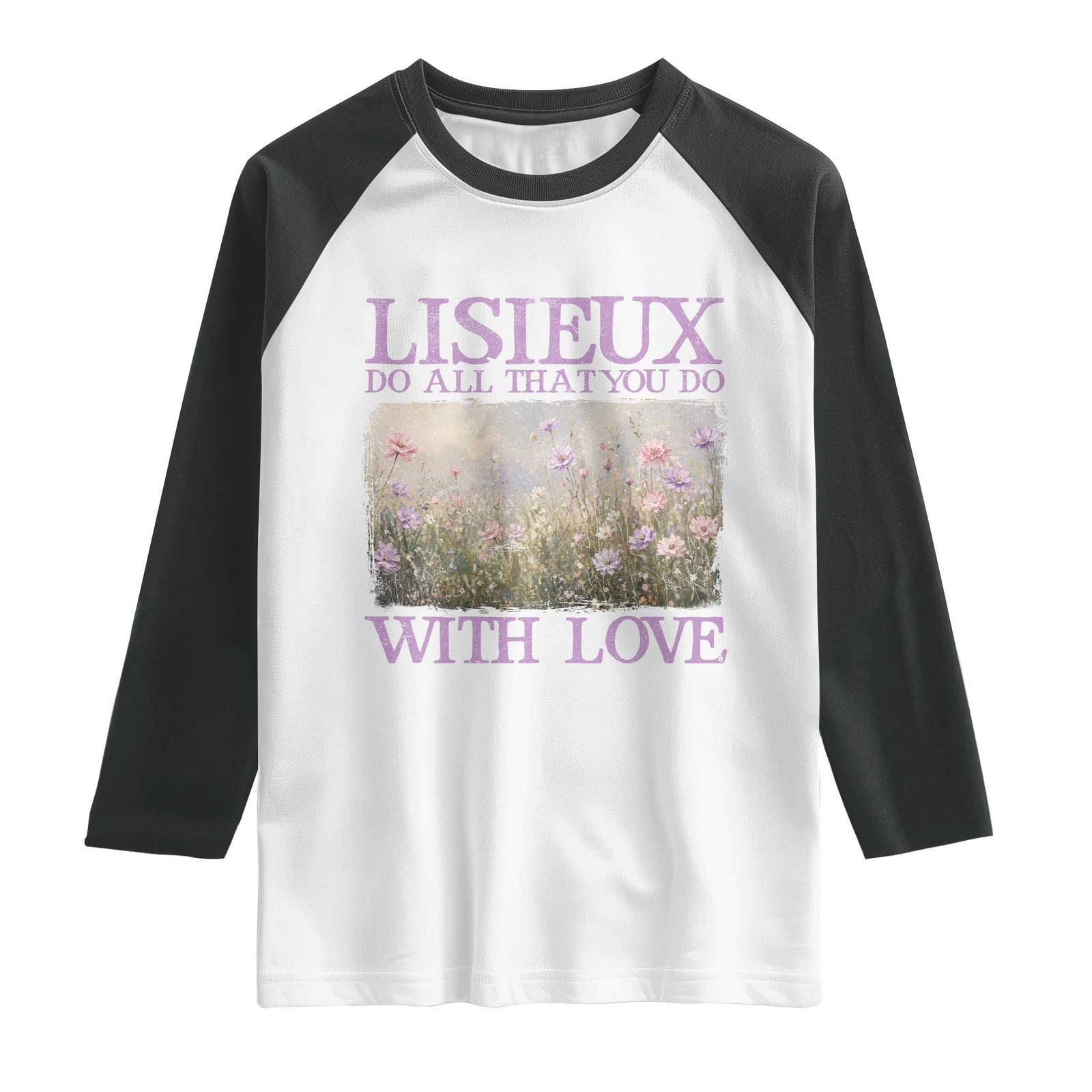 St Therese of Lisieux Raglan Shirt Catholic Saint Gift for Girls Orthodox Christian TS10 White Black Print Your Wear