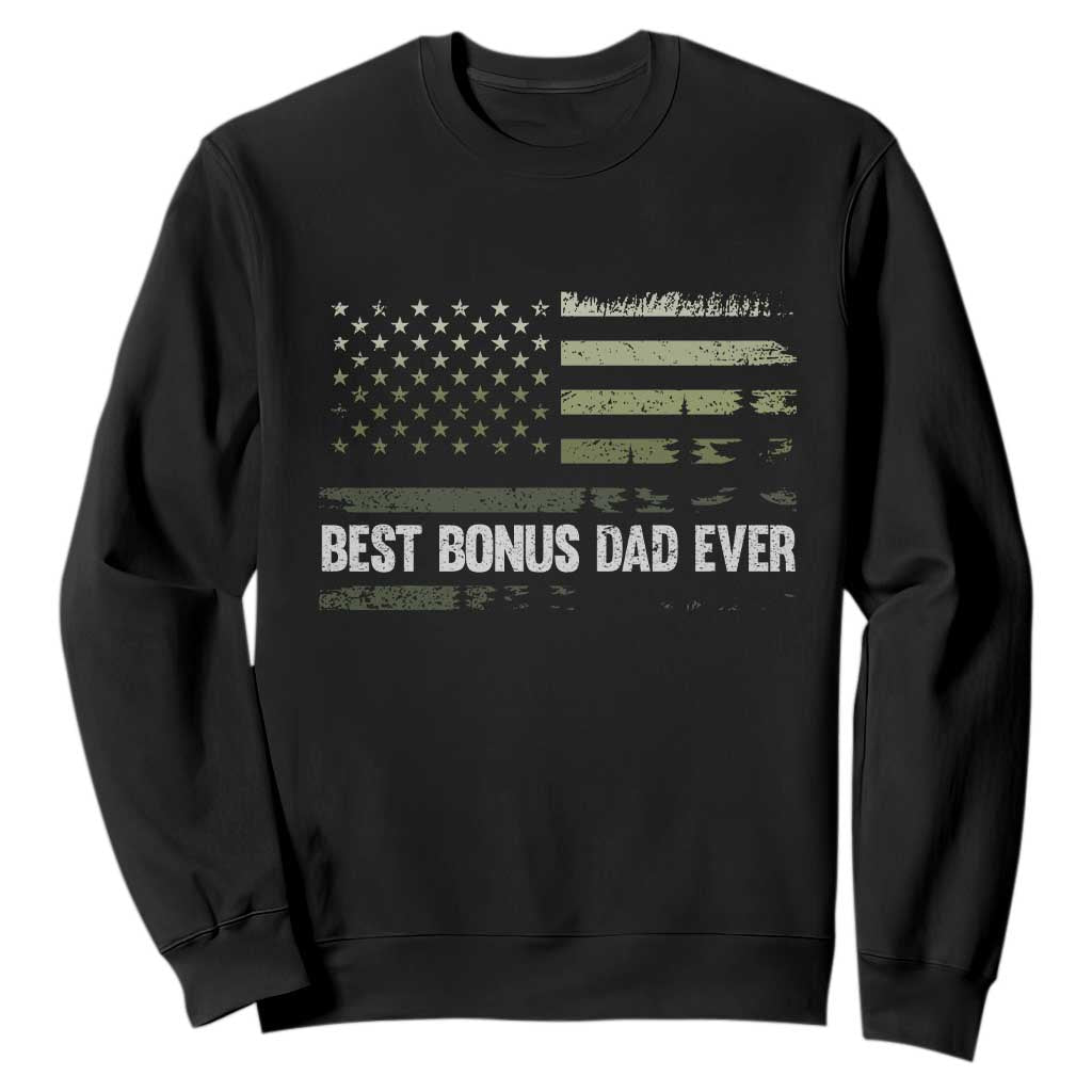 Best Bonus Dad Ever Sweatshirt Stepdad American Flag Trees Outdoor Wildlife Nature Vintage Forest TS10 Black Print Your Wear
