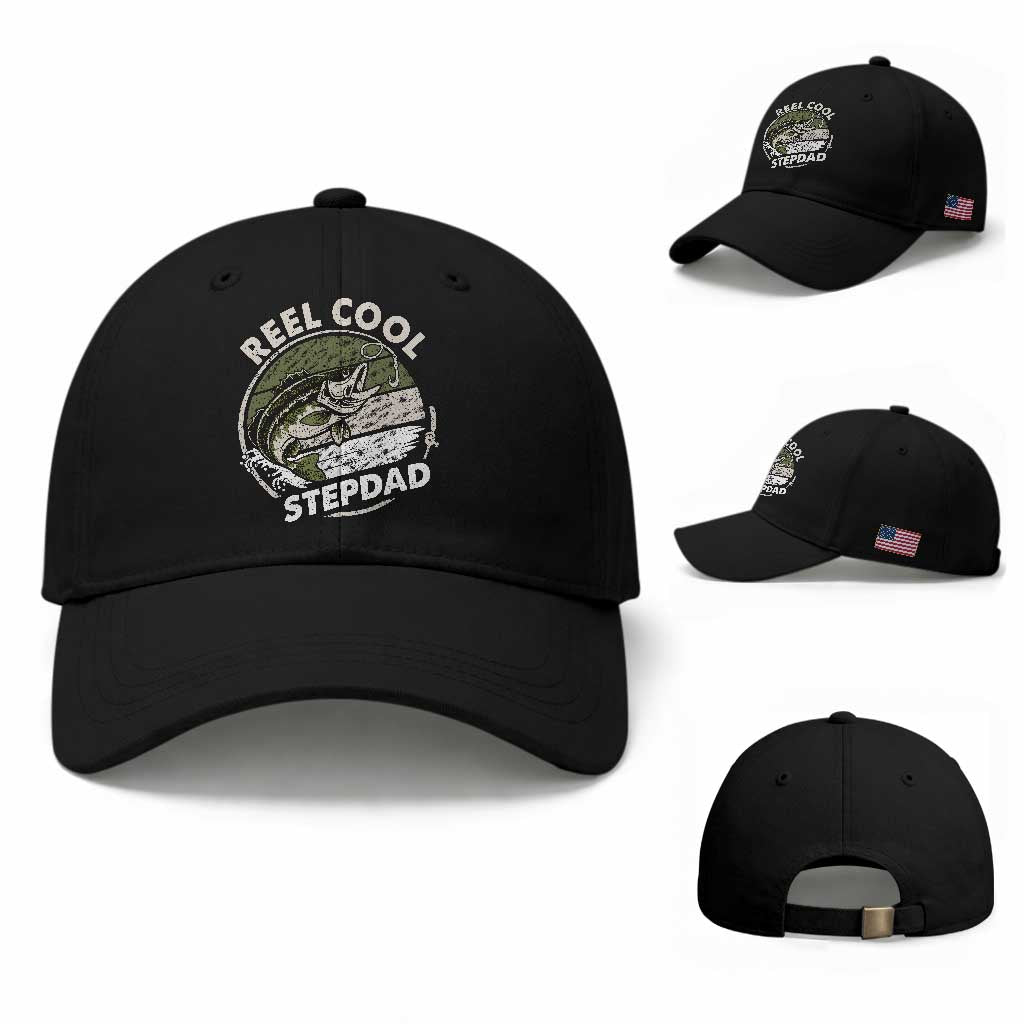 Reel Cool Stepdad Baseball Cap Fathers Day Gift for Fisherman Bonus Dad TS10 Baseball Cap Universal Fit Black Print Your Wear