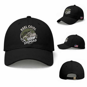 Reel Cool Stepdad Baseball Cap Fathers Day Gift for Fisherman Bonus Dad TS10 Baseball Cap Universal Fit Black Print Your Wear