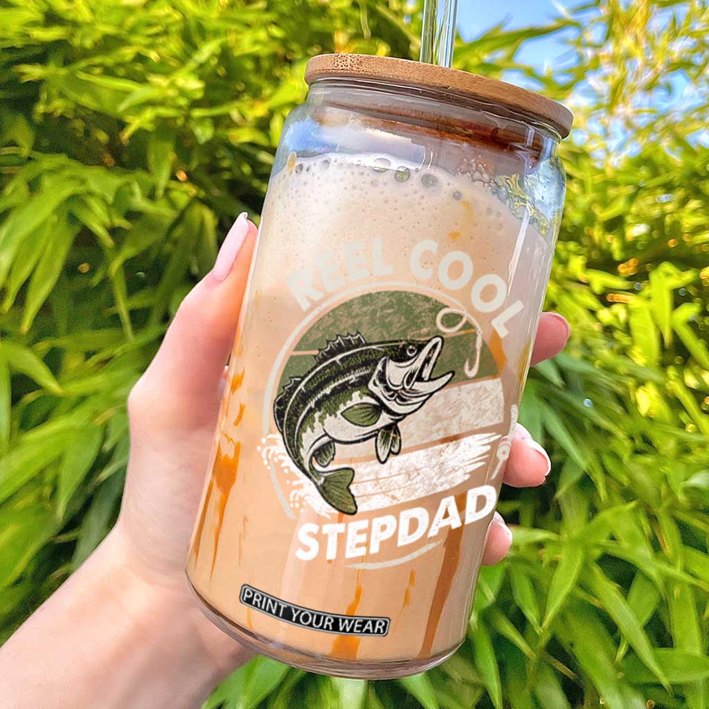 Reel Cool Stepdad Glass Can Fathers Day Gift for Fisherman Bonus Dad TS10 Black Print Your Wear