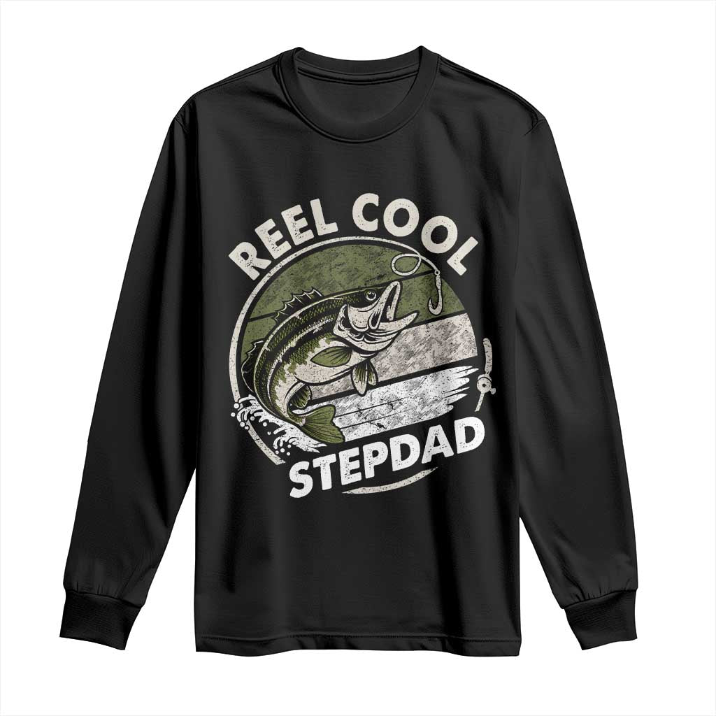 Reel Cool Stepdad Long Sleeve Shirt Fathers Day Gift for Fisherman Bonus Dad TS10 Black Print Your Wear