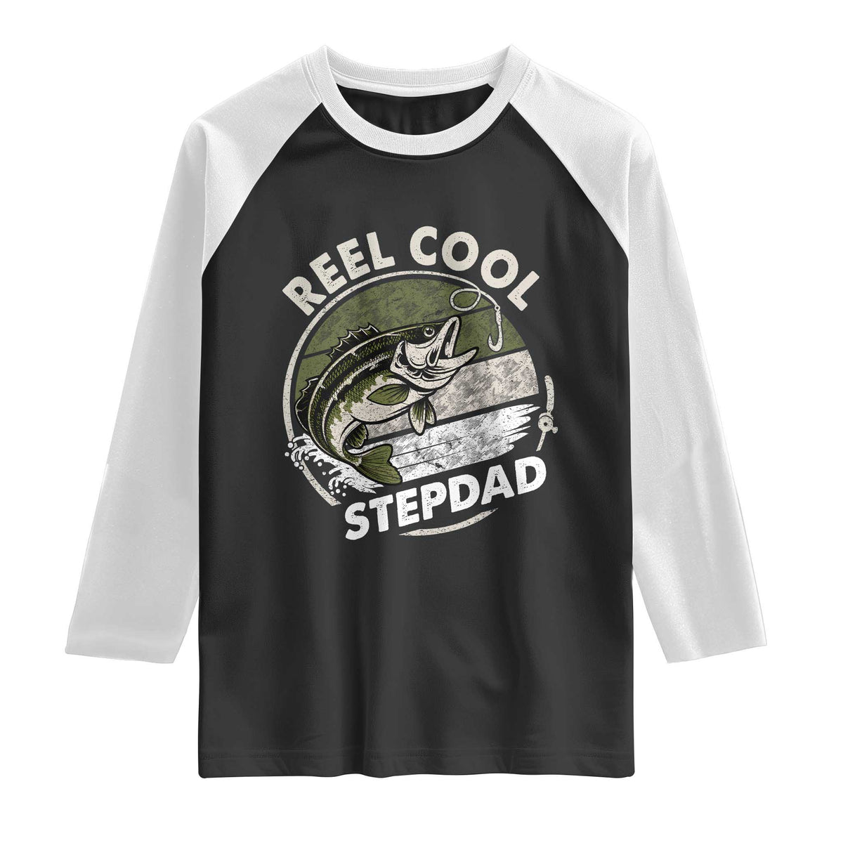 Reel Cool Stepdad Raglan Shirt Fathers Day Gift for Fisherman Bonus Dad TS10 Black White Print Your Wear