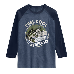 Reel Cool Stepdad Raglan Shirt Fathers Day Gift for Fisherman Bonus Dad TS10 Heather Denim Navy Print Your Wear