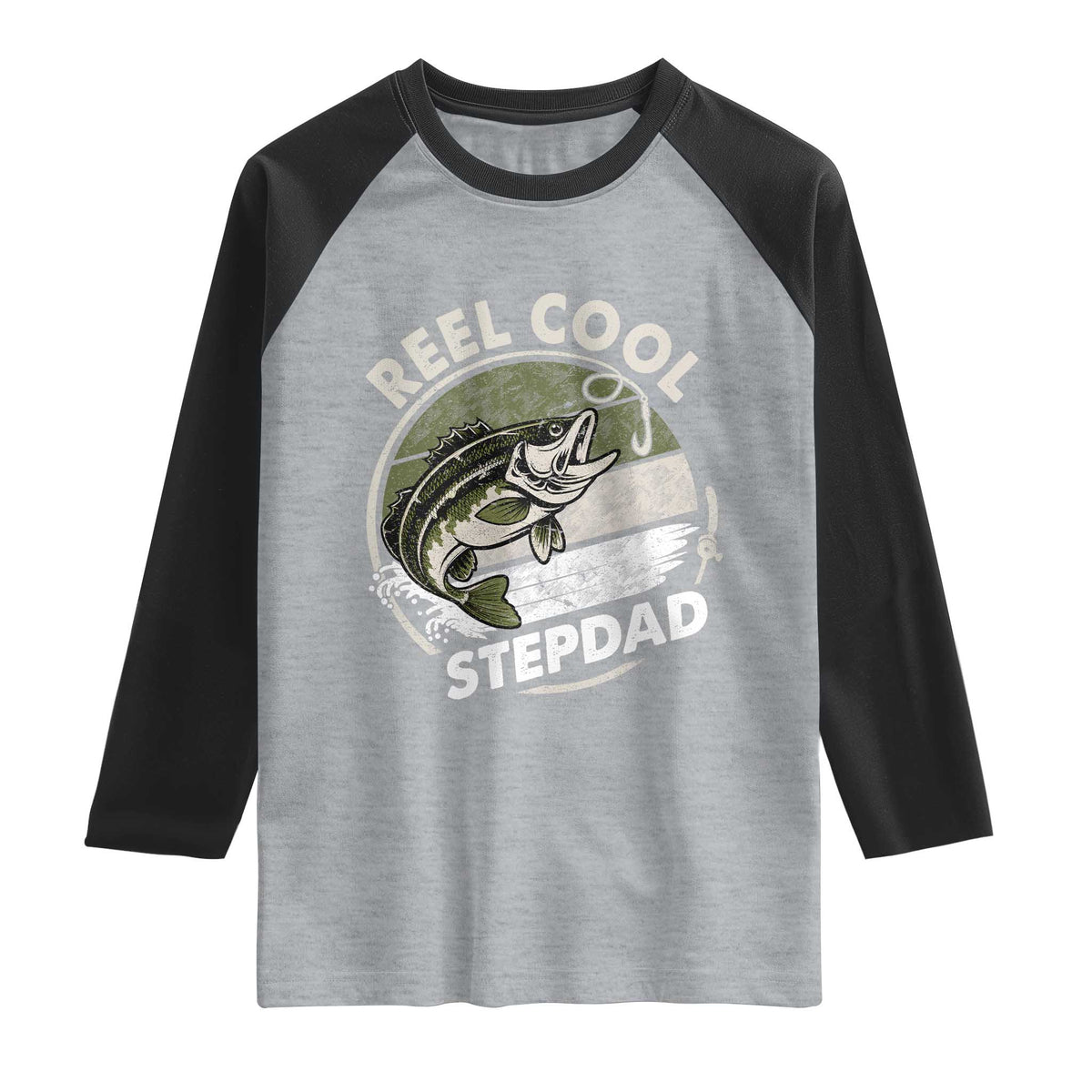 Reel Cool Stepdad Raglan Shirt Fathers Day Gift for Fisherman Bonus Dad TS10 Heather Gray Black Print Your Wear