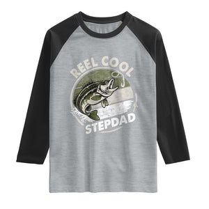 Reel Cool Stepdad Raglan Shirt Fathers Day Gift for Fisherman Bonus Dad TS10 Heather Gray Black Print Your Wear