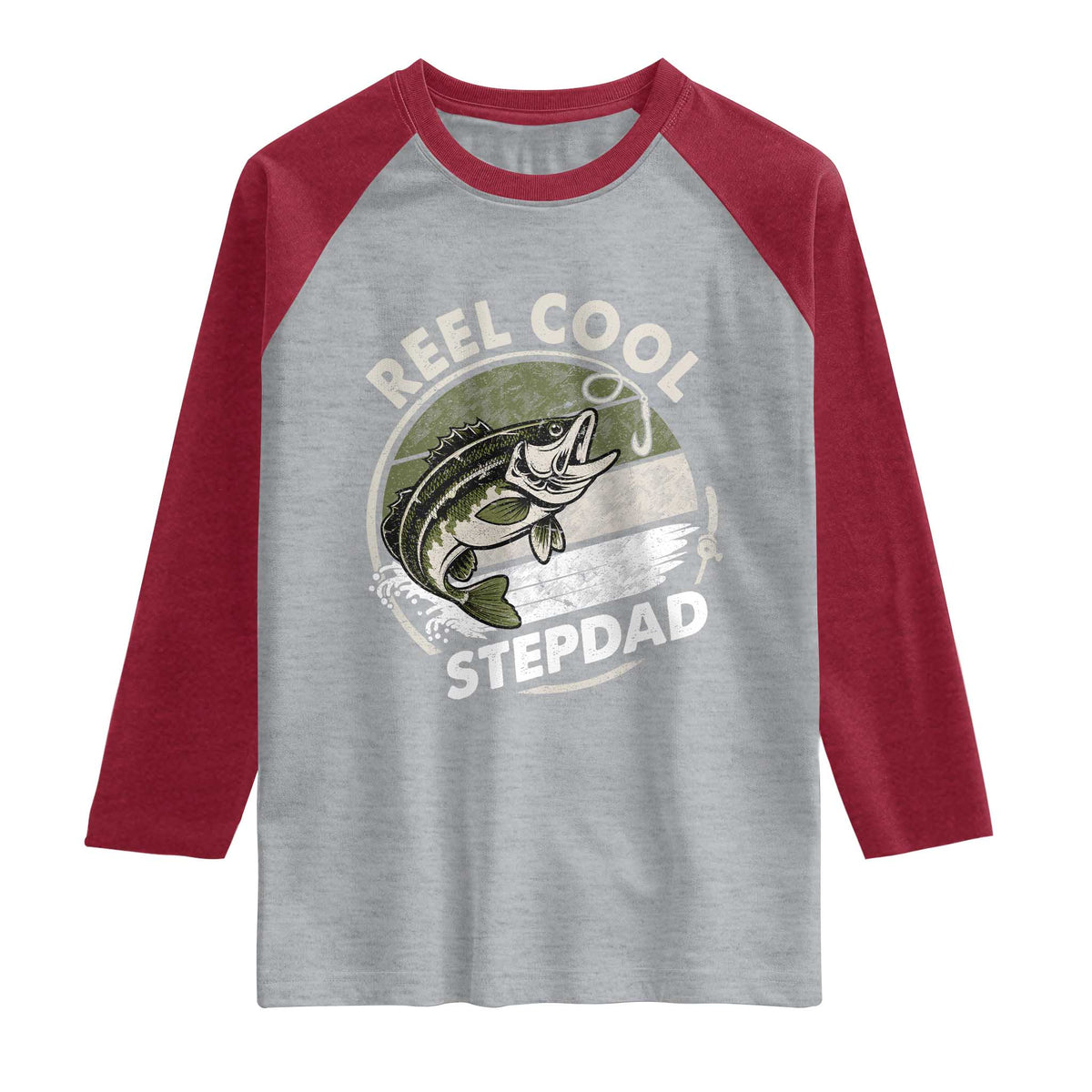 Reel Cool Stepdad Raglan Shirt Fathers Day Gift for Fisherman Bonus Dad TS10 Heather Gray Heather Red Print Your Wear