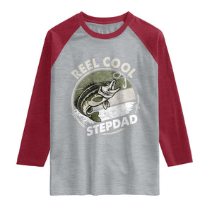 Reel Cool Stepdad Raglan Shirt Fathers Day Gift for Fisherman Bonus Dad TS10 Heather Gray Heather Red Print Your Wear