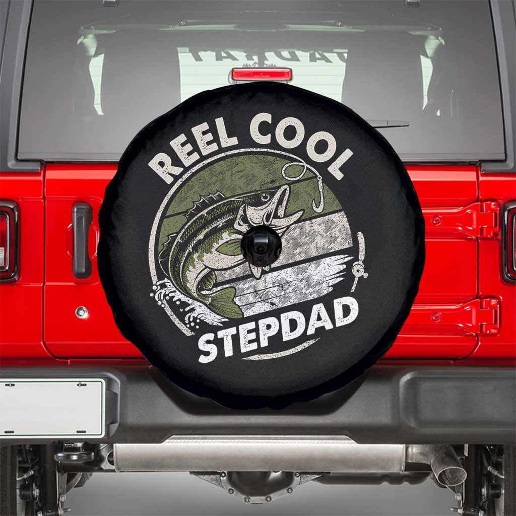 Reel Cool Stepdad Spare Tire Cover Fathers Day Gift for Fisherman Bonus Dad TS10 Black Print Your Wear
