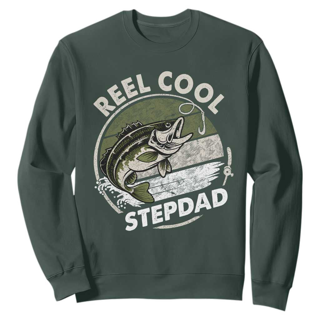 Reel Cool Stepdad Sweatshirt Fathers Day Gift for Fisherman Bonus Dad TS10 Dark Forest Green Print Your Wear