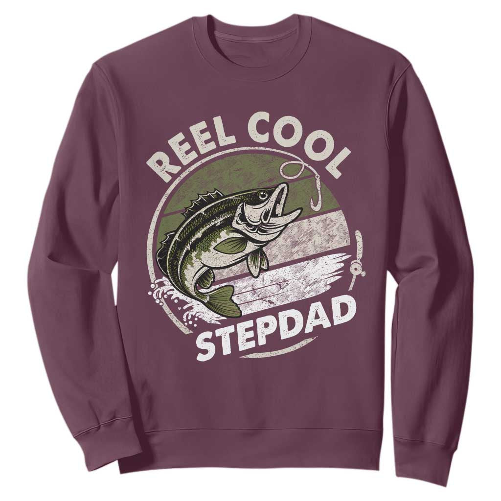 Reel Cool Stepdad Sweatshirt Fathers Day Gift for Fisherman Bonus Dad TS10 Maroon Print Your Wear