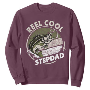 Reel Cool Stepdad Sweatshirt Fathers Day Gift for Fisherman Bonus Dad TS10 Maroon Print Your Wear