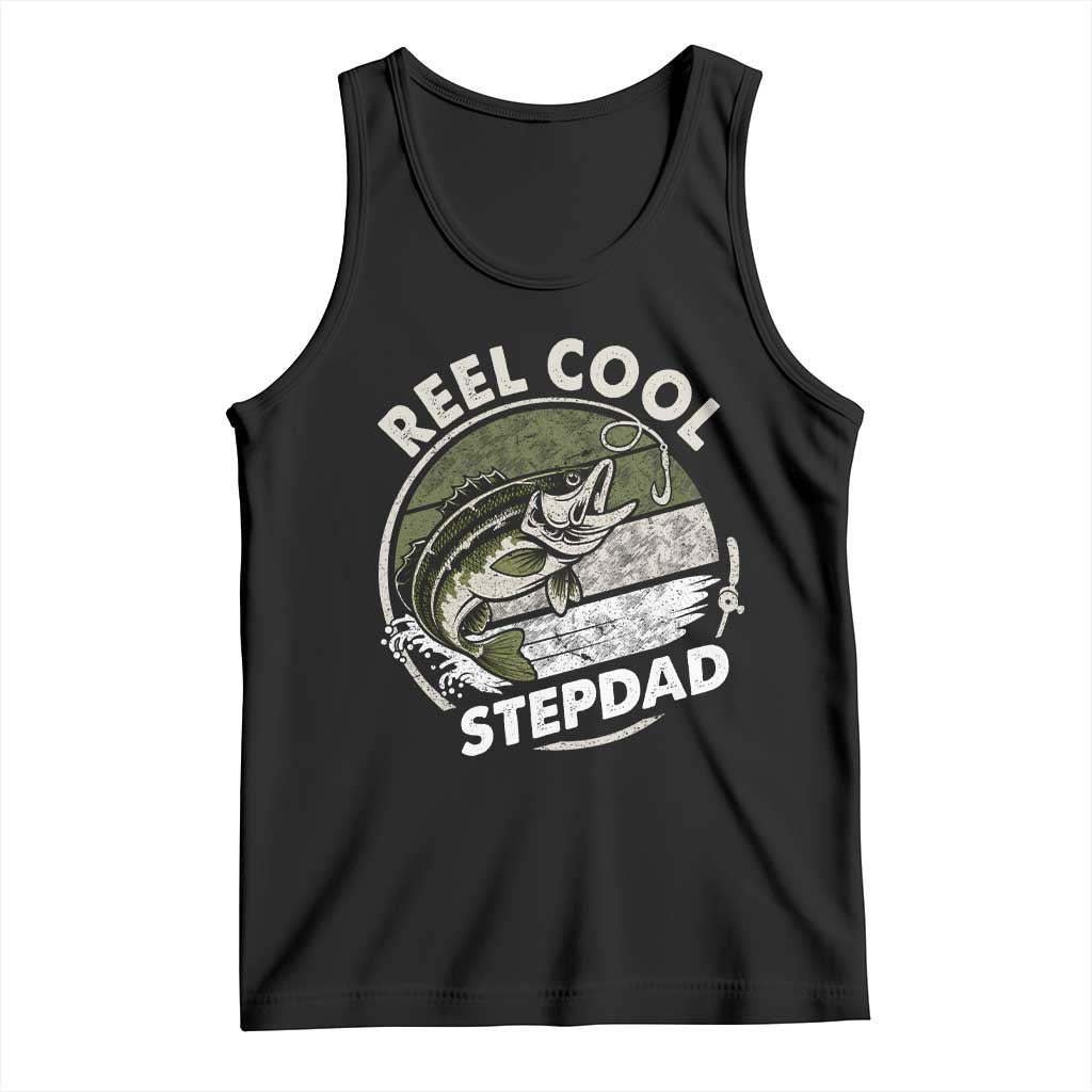 Reel Cool Stepdad Tank Top Fathers Day Gift for Fisherman Bonus Dad TS10 Black Print Your Wear