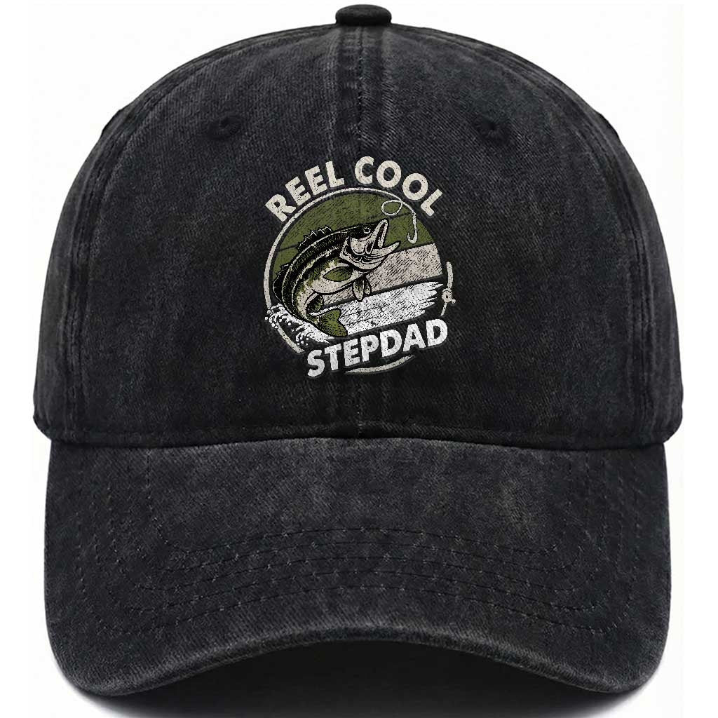 Reel Cool Stepdad Washed Cotton Baseball Cap Fathers Day Gift for Fisherman Bonus Dad TS10 Print Your Wear