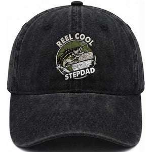 Reel Cool Stepdad Washed Cotton Baseball Cap Fathers Day Gift for Fisherman Bonus Dad TS10 Print Your Wear