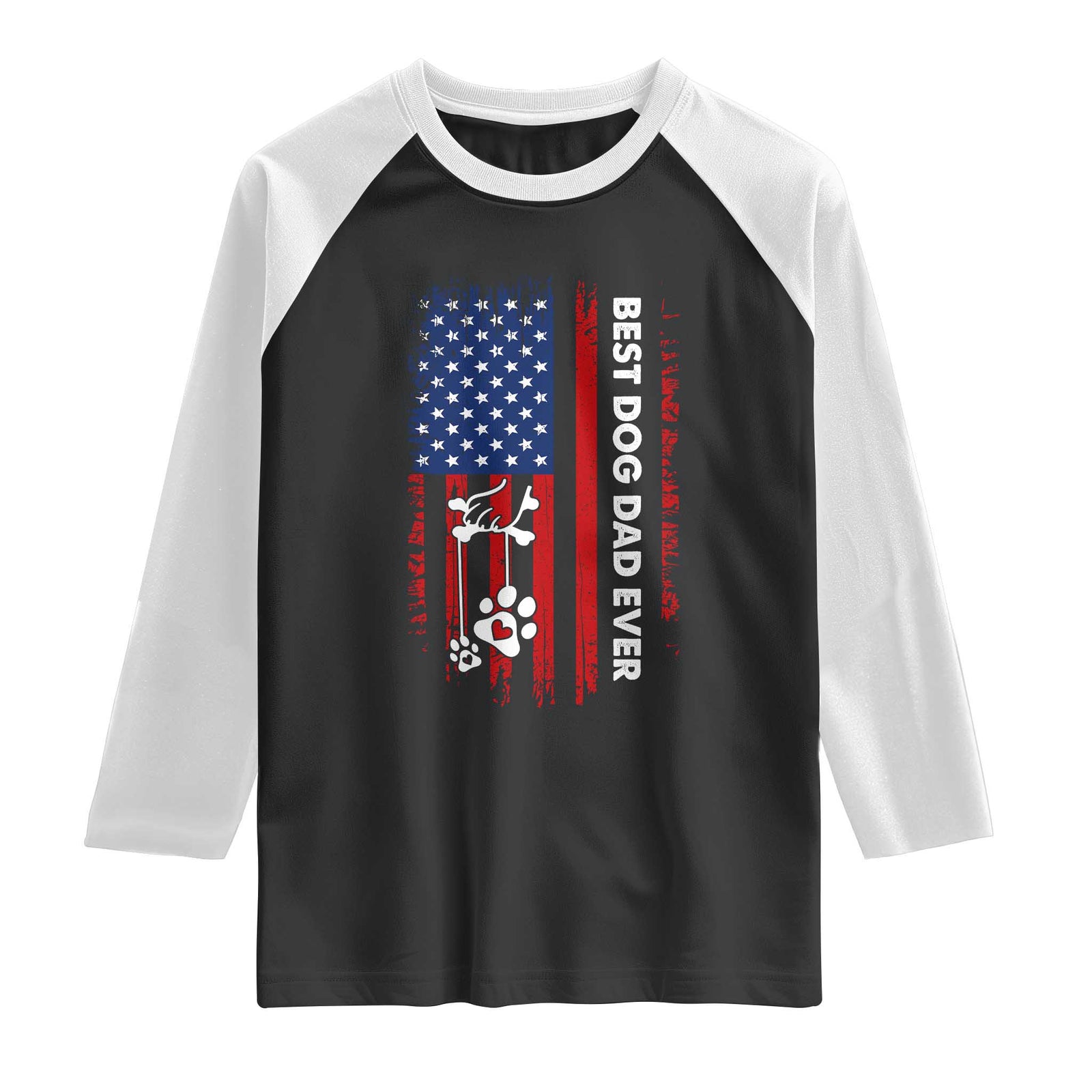 Best Dog Dad Ever Raglan Shirt Fathers Day Gift From Dog USA Flag Puppy Lover Paw TS10 Black White Print Your Wear
