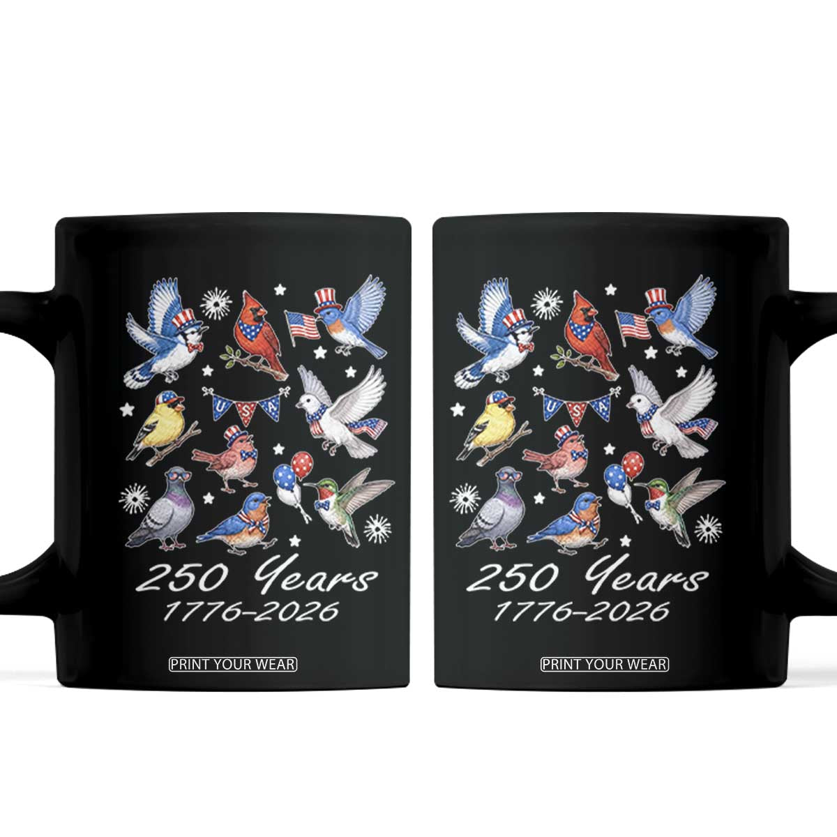 USA 250th Anniversary Bird Coffee Mug Patriotic American Birds Independence Day Birdwatchers Birders TS10 Black Print Your Wear