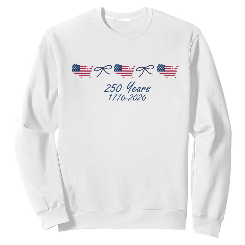 250th Anniversary USA Sweatshirt American Flag Dainty Bow 4th of July TS10 White Print Your Wear