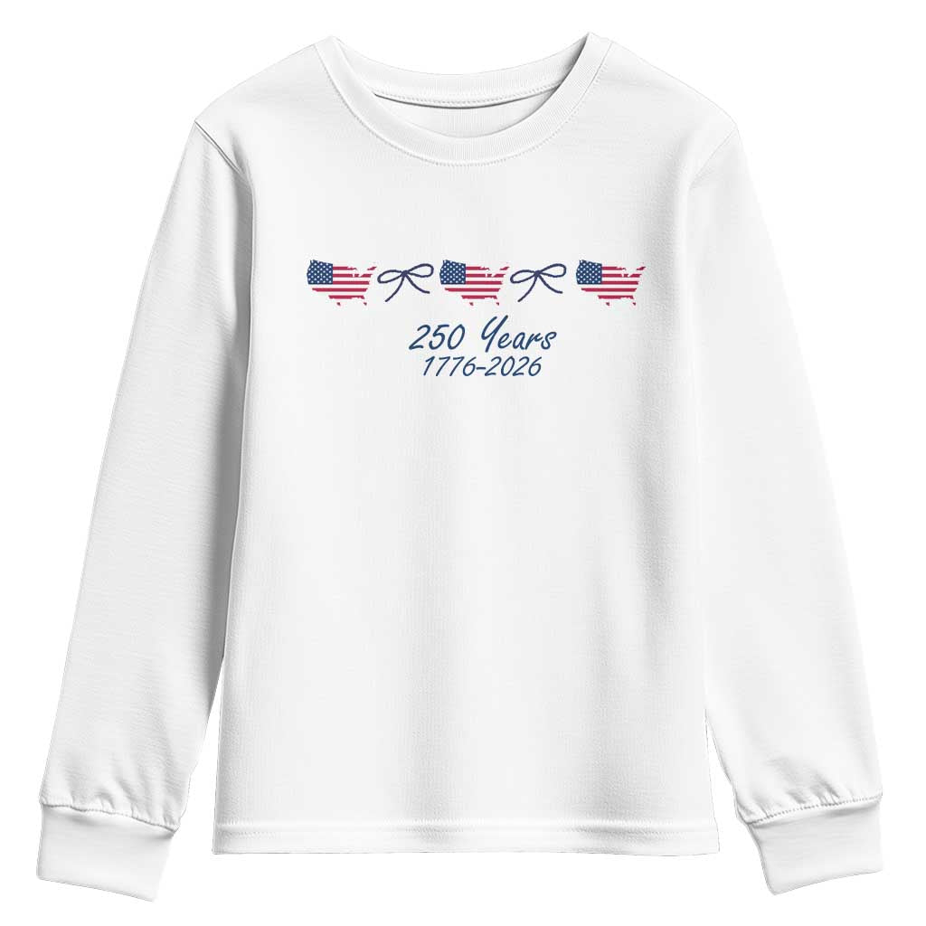 250th Anniversary USA Youth Sweatshirt American Flag Dainty Bow 4th of July TS10 White Print Your Wear