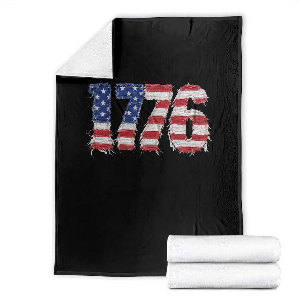 Distressed Faux Patchwork 1776 USA Flag Throw Blanket Vintage Effect Printing Patriotic Graphic 4th Of July Independence Day TS10 Black Print Your Wear
