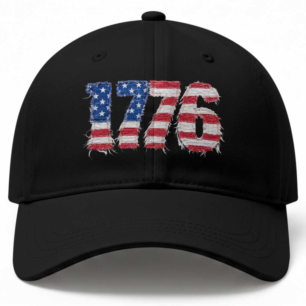 Distressed Faux Patchwork 1776 USA Flag Baseball Cap Vintage Effect Printing Patriotic Graphic 4th Of July Independence Day TS10 Print Your Wear