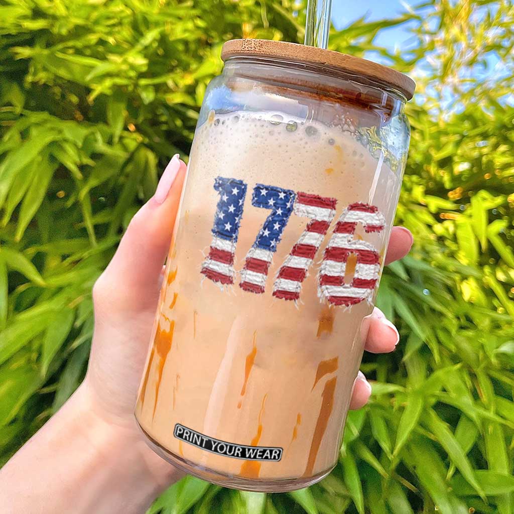 Distressed Faux Patchwork 1776 USA Flag Glass Can Vintage Effect Printing Patriotic Graphic 4th Of July Independence Day TS10 Black Print Your Wear