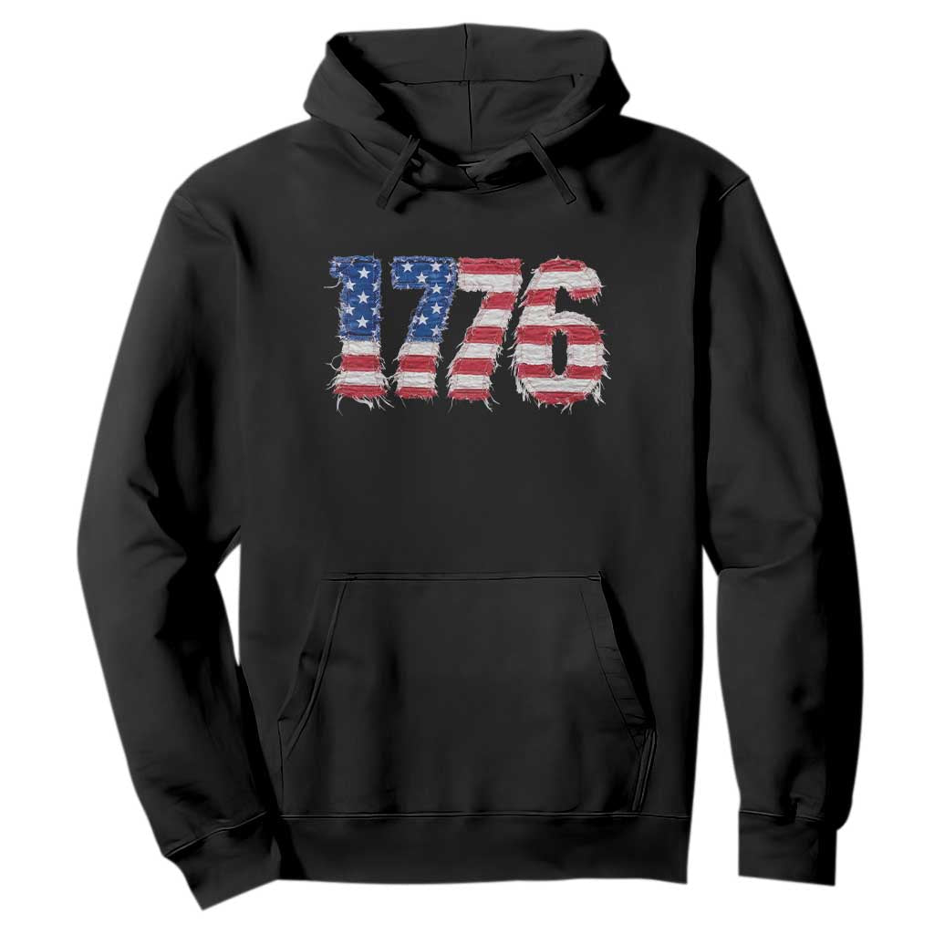 Distressed Faux Patchwork 1776 USA Flag Hoodie Vintage Effect Printing Patriotic Graphic 4th Of July Independence Day TS10 Black Print Your Wear