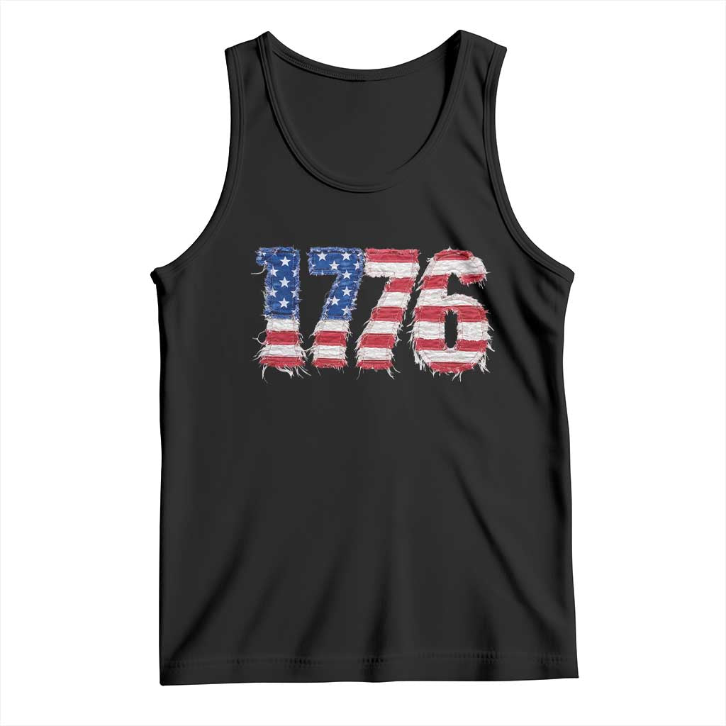 Distressed Faux Patchwork 1776 USA Flag Tank Top Vintage Effect Printing Patriotic Graphic 4th Of July Independence Day TS10 Black Print Your Wear